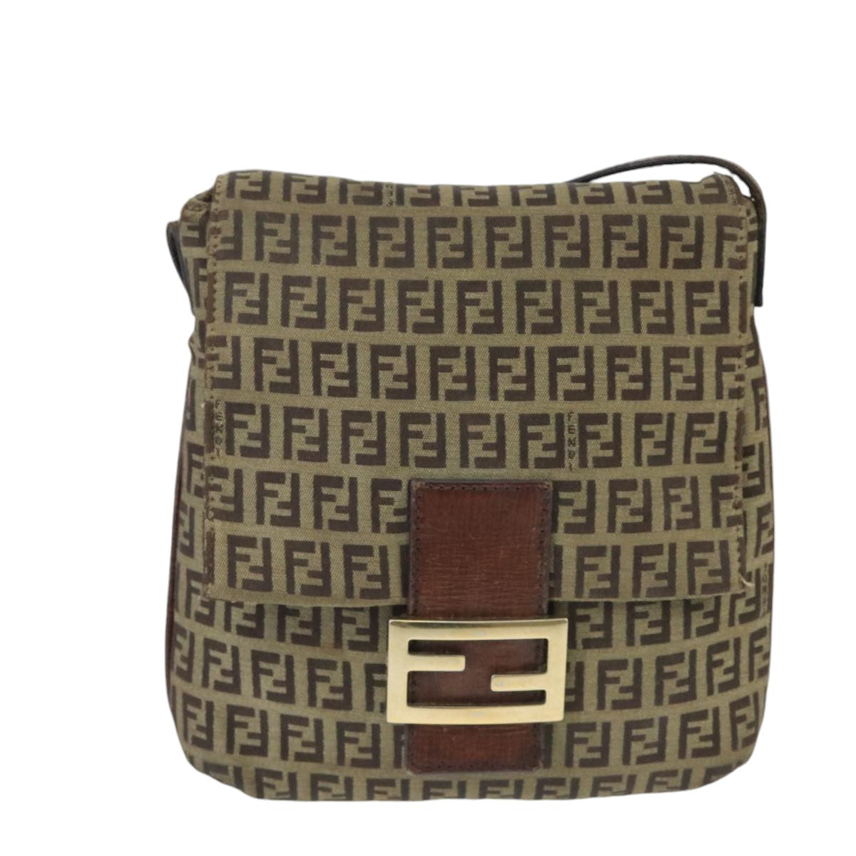 FENDI Zucchino Canvas Mamma Baguette Shoulder Bag Beige Gold 99429