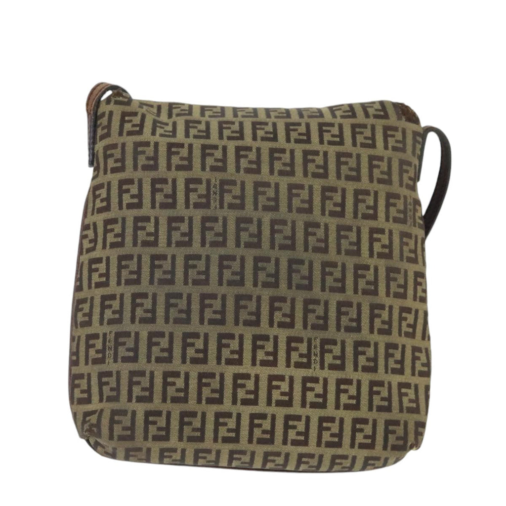 FENDI Zucchino Canvas Mamma Baguette Shoulder Bag Beige Gold 99429