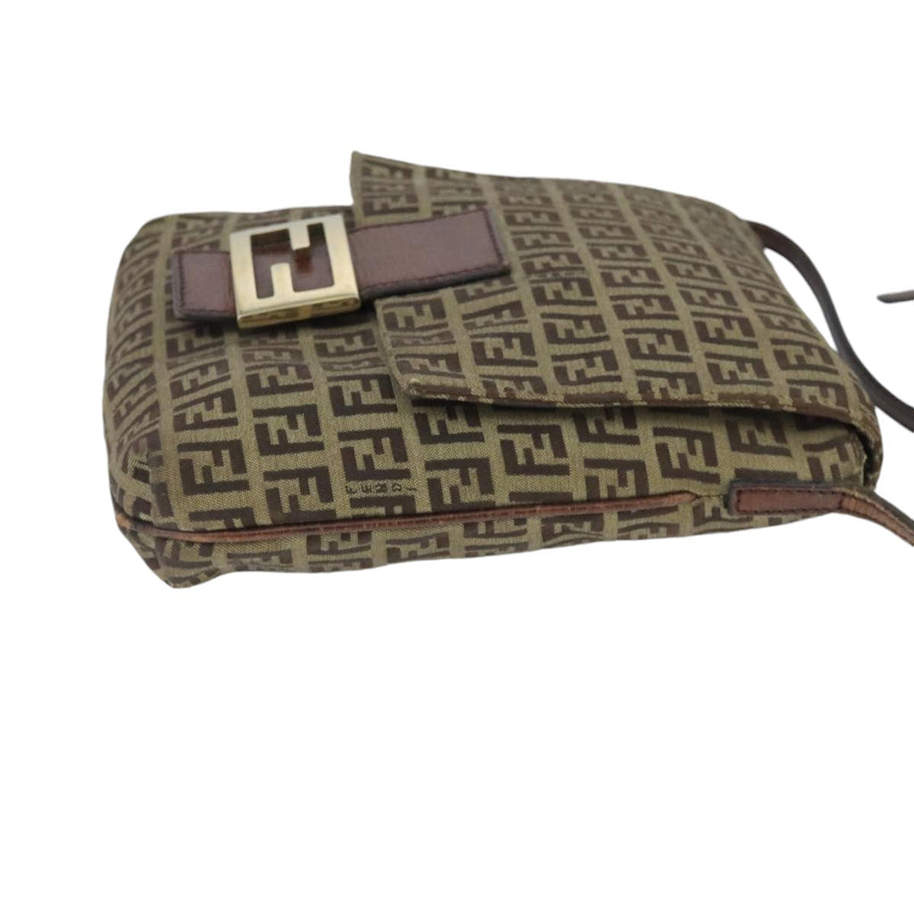 FENDI Zucchino Canvas Mamma Baguette Shoulder Bag Beige Gold 99429