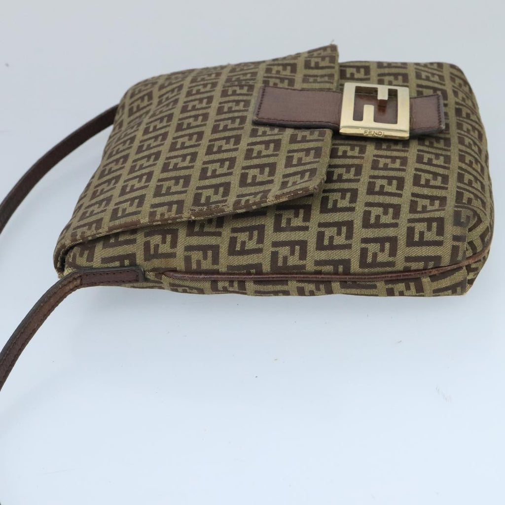 FENDI Zucchino Canvas Mamma Baguette Shoulder Bag Beige Gold 99429