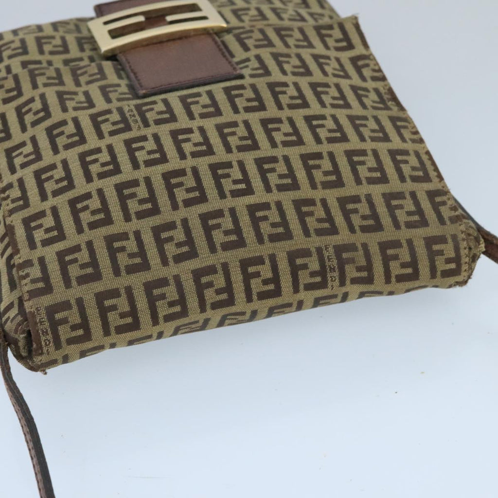 FENDI Zucchino Canvas Mamma Baguette Shoulder Bag Beige Gold 99429