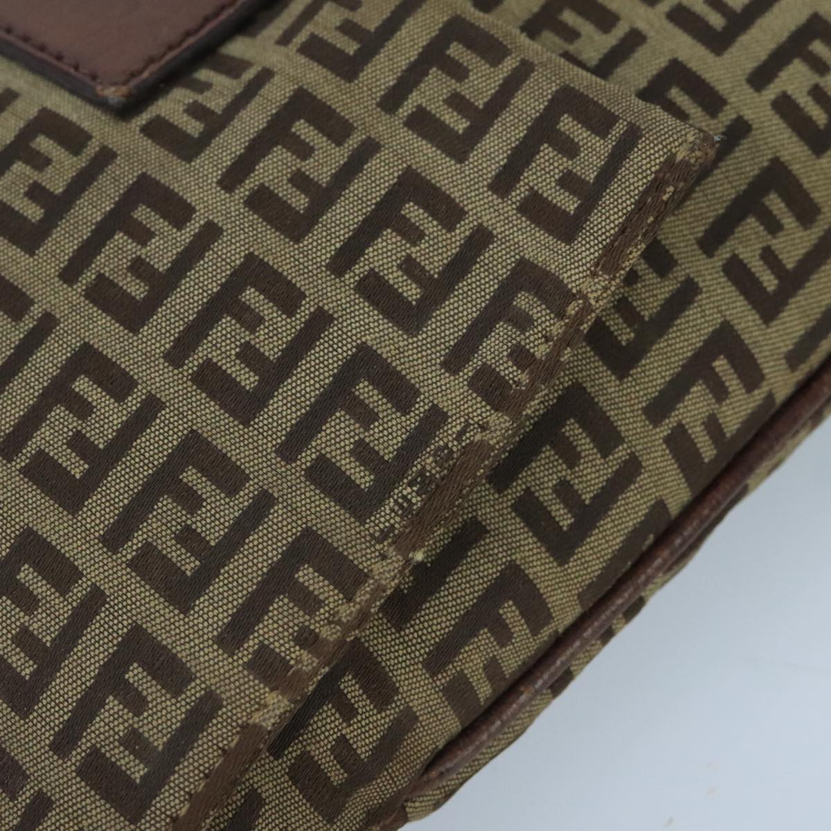 FENDI Zucchino Canvas Mamma Baguette Shoulder Bag Beige Gold 99429
