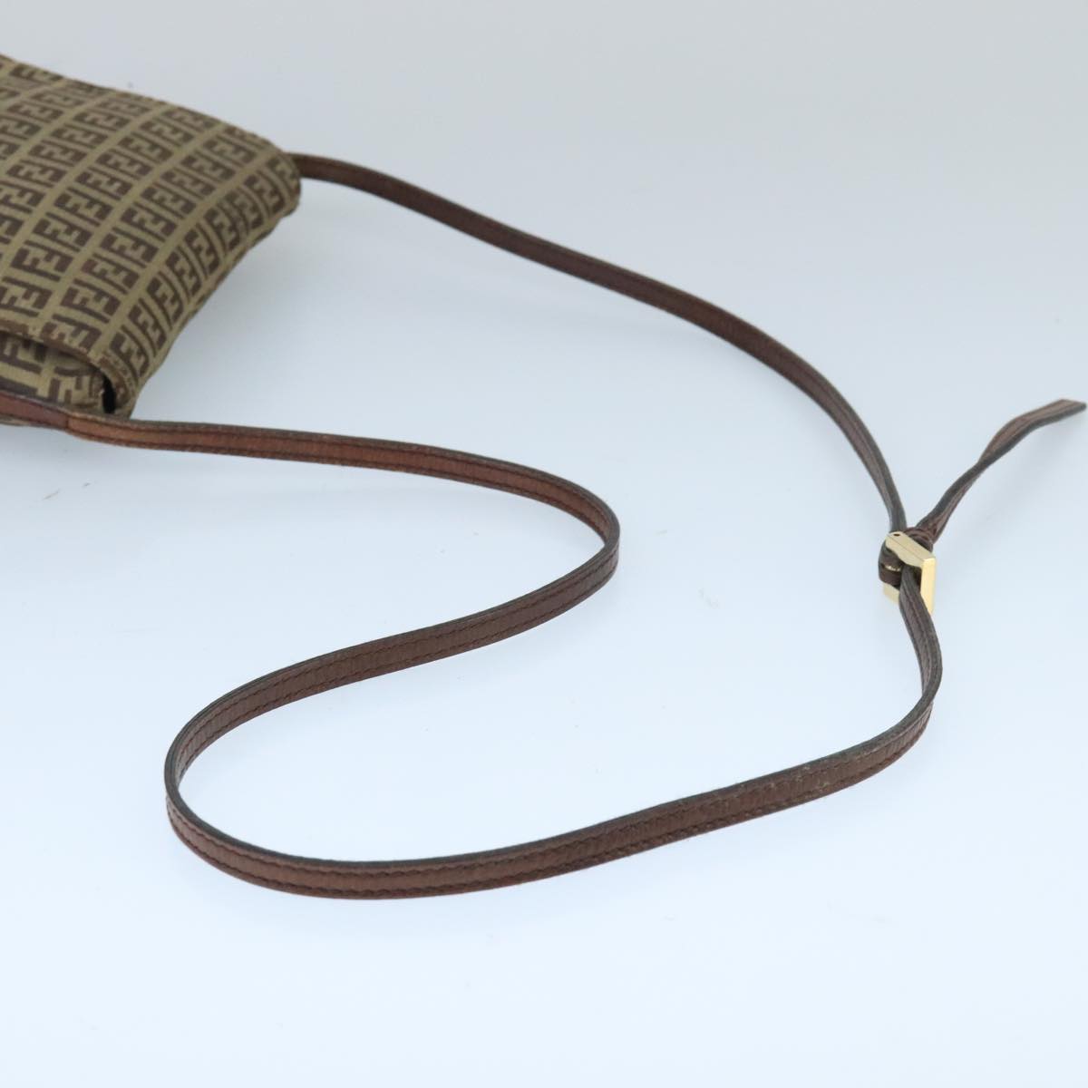 FENDI Zucchino Canvas Mamma Baguette Shoulder Bag Beige Gold 99429