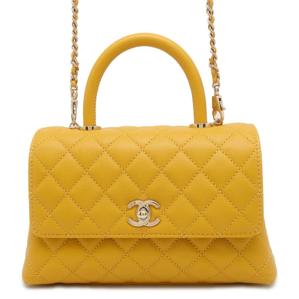 CHANEL Matelasse Coco Handle 2wayChainShoulder YellowA92990 Caviar Leather Size XS