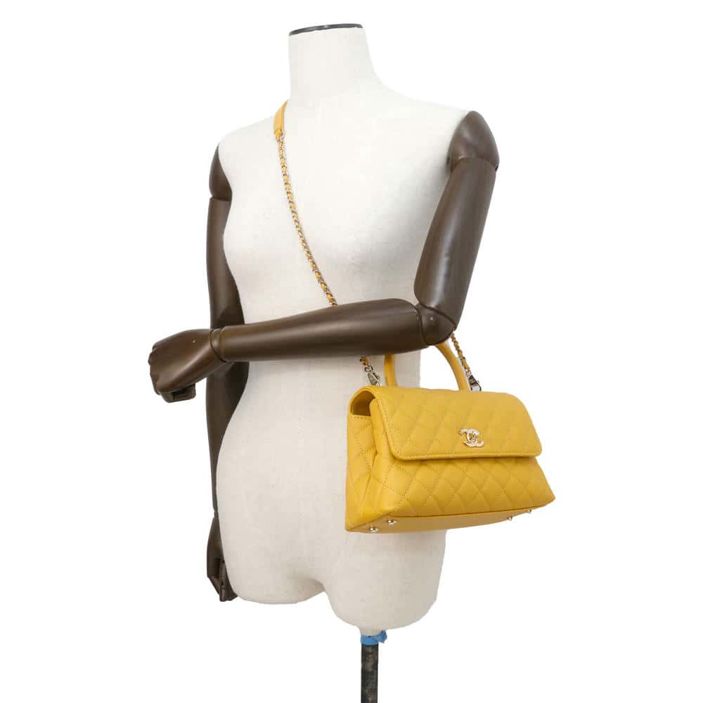 CHANEL Matelasse Coco Handle 2wayChainShoulder YellowA92990 Caviar Leather Size XS