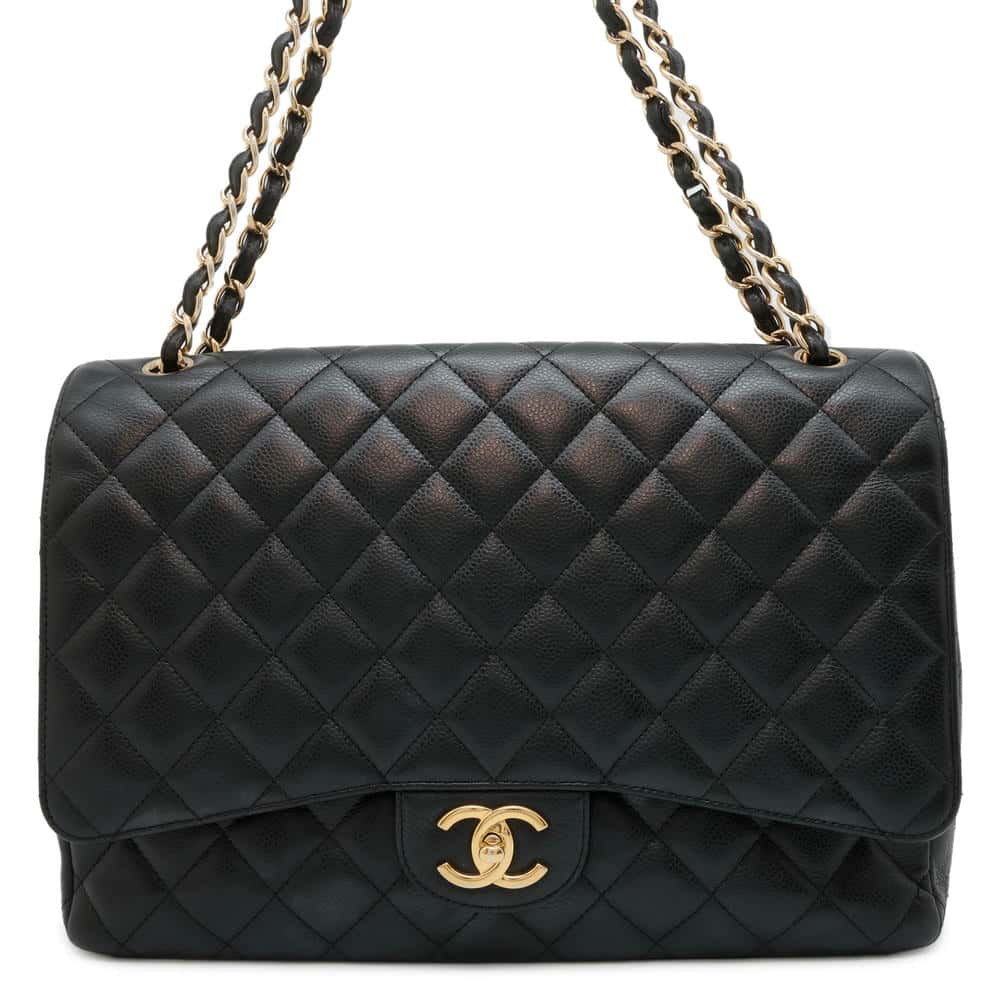 CHANEL Jumbo Matelasse W Flap ChainShoulder Bag BlackA58601 Caviar Leather Size 34