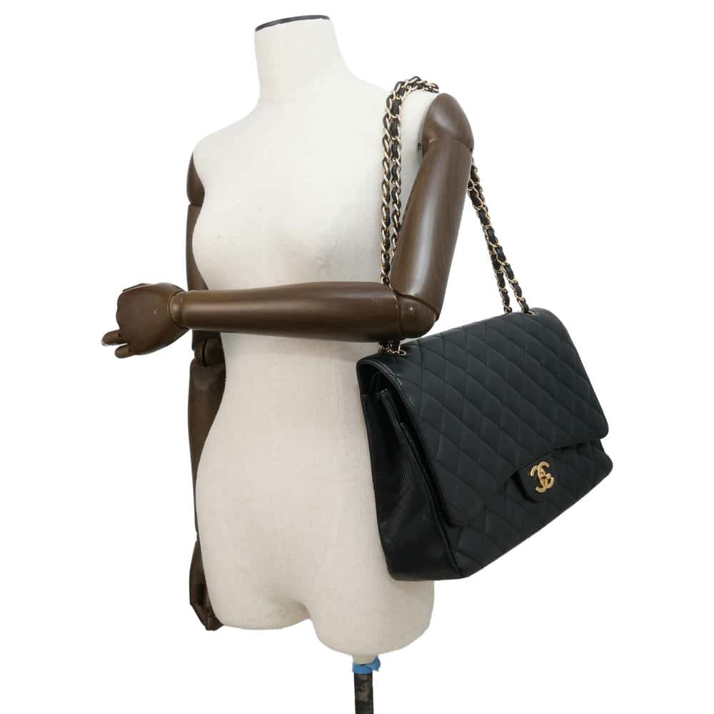 CHANEL Jumbo Matelasse W Flap ChainShoulder Bag BlackA58601 Caviar Leather Size 34