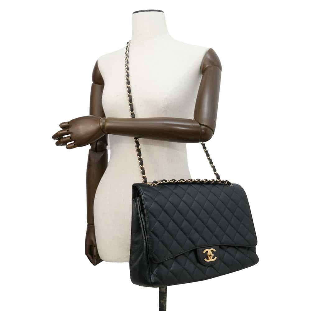 CHANEL Jumbo Matelasse W Flap ChainShoulder Bag BlackA58601 Caviar Leather Size 34