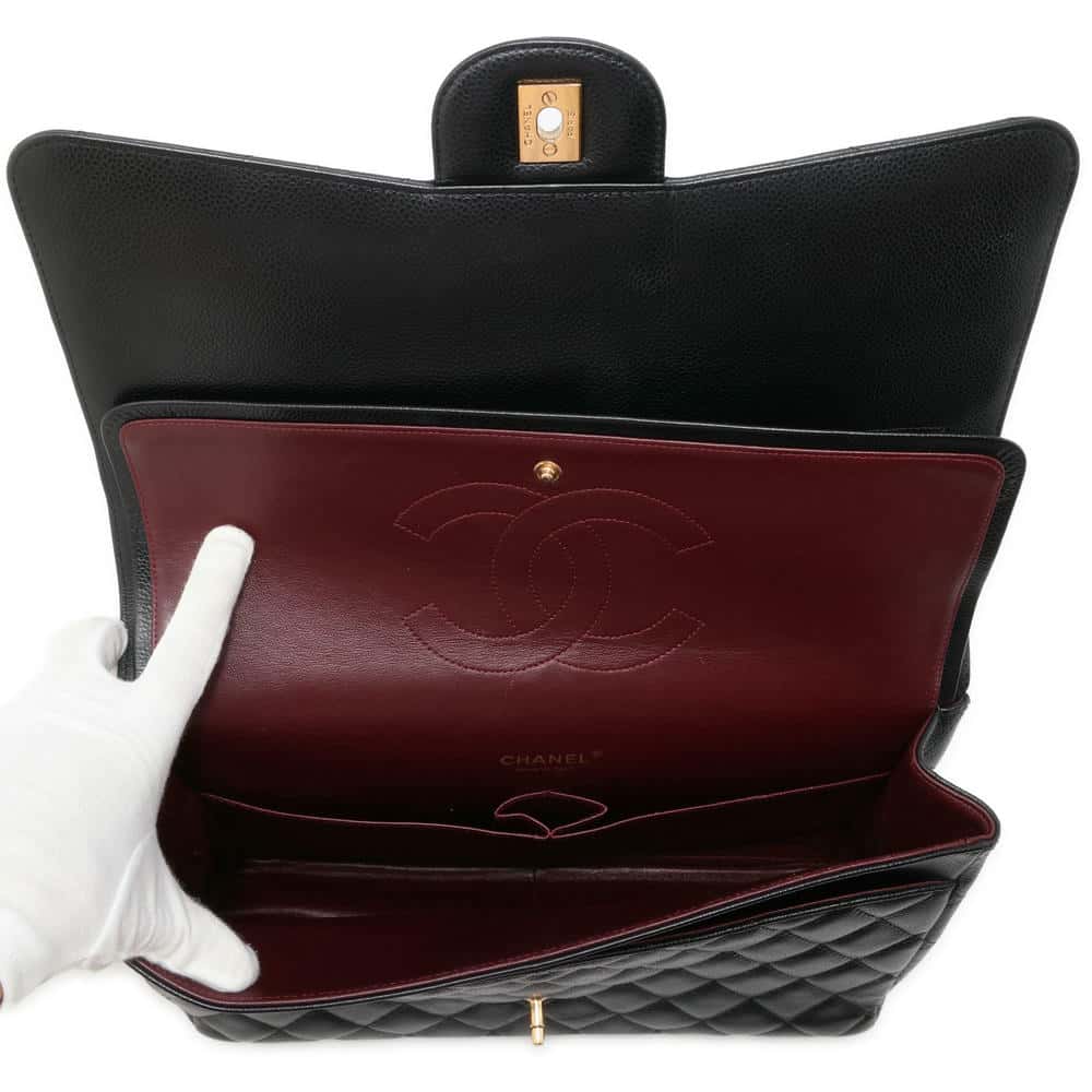 CHANEL Jumbo Matelasse W Flap ChainShoulder Bag BlackA58601 Caviar Leather Size 34
