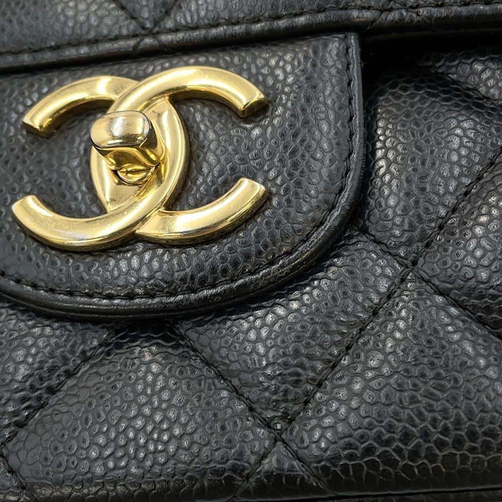 CHANEL Jumbo Matelasse W Flap ChainShoulder Bag BlackA58601 Caviar Leather Size 34
