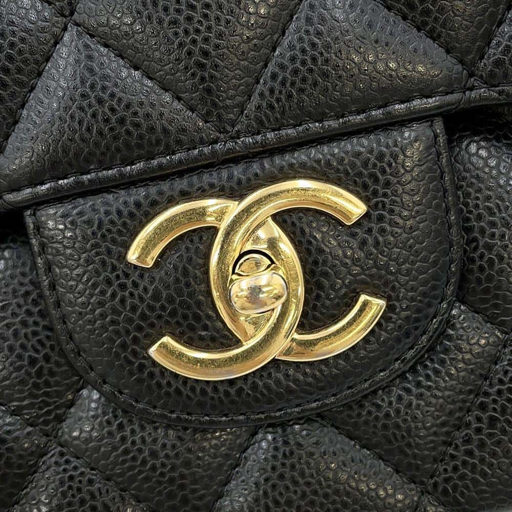 CHANEL Jumbo Matelasse W Flap ChainShoulder Bag BlackA58601 Caviar Leather Size 34