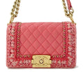 CHANEL Boy Chanel ChainShoulder Bag Pink Tweed Lambskin Size 20