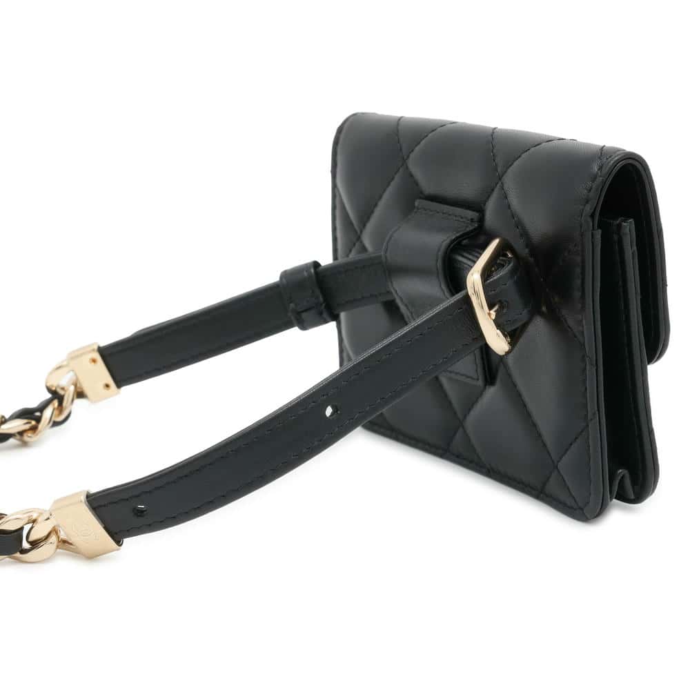 CHANEL Matelasse Belt ChainPouch Black Lambskin