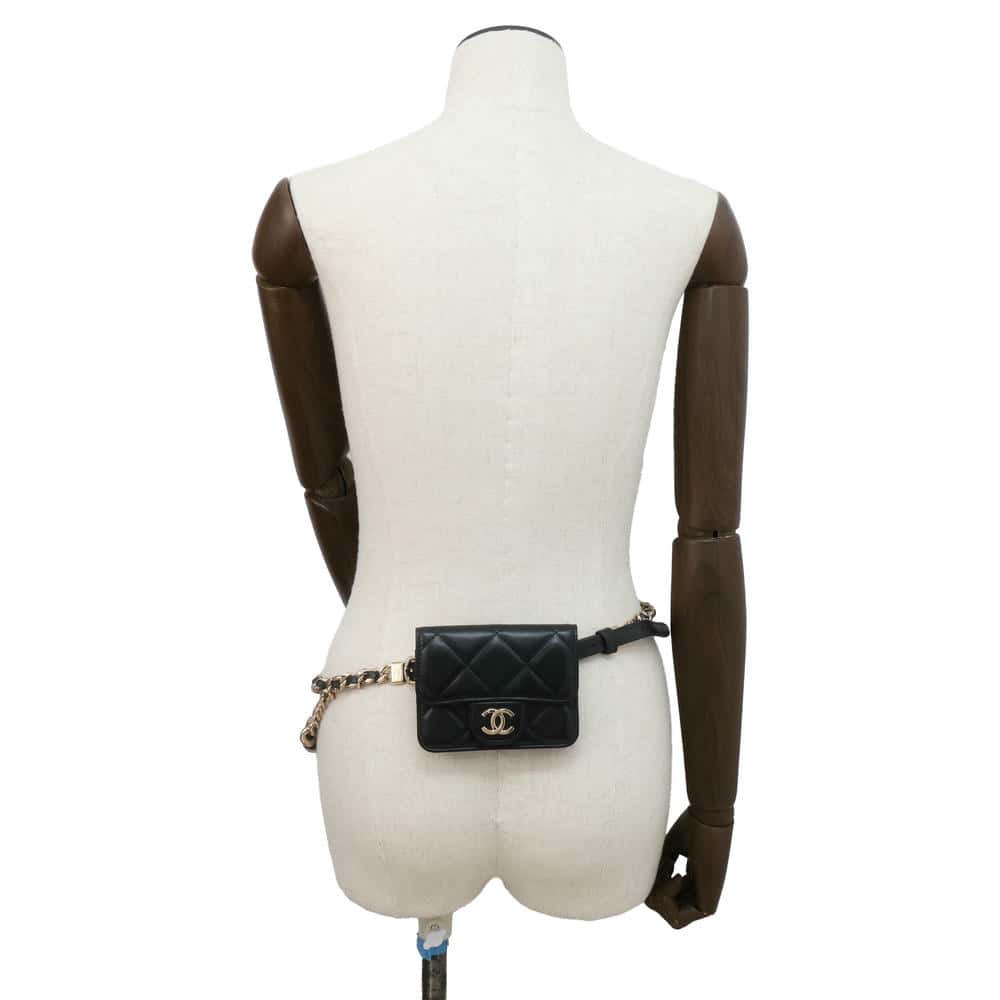 CHANEL Matelasse Belt ChainPouch Black Lambskin