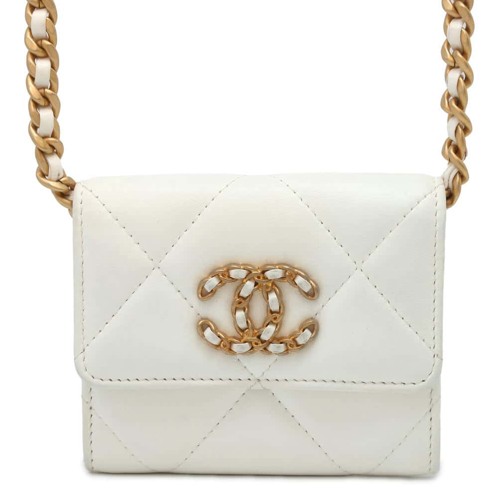 CHANEL 19 Chain flap Coin purse WhiteAP1787 Lambskin