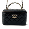 CHANEL Matelasse 2wayShoulder Vanity with Pearl Handle Black Lambskin