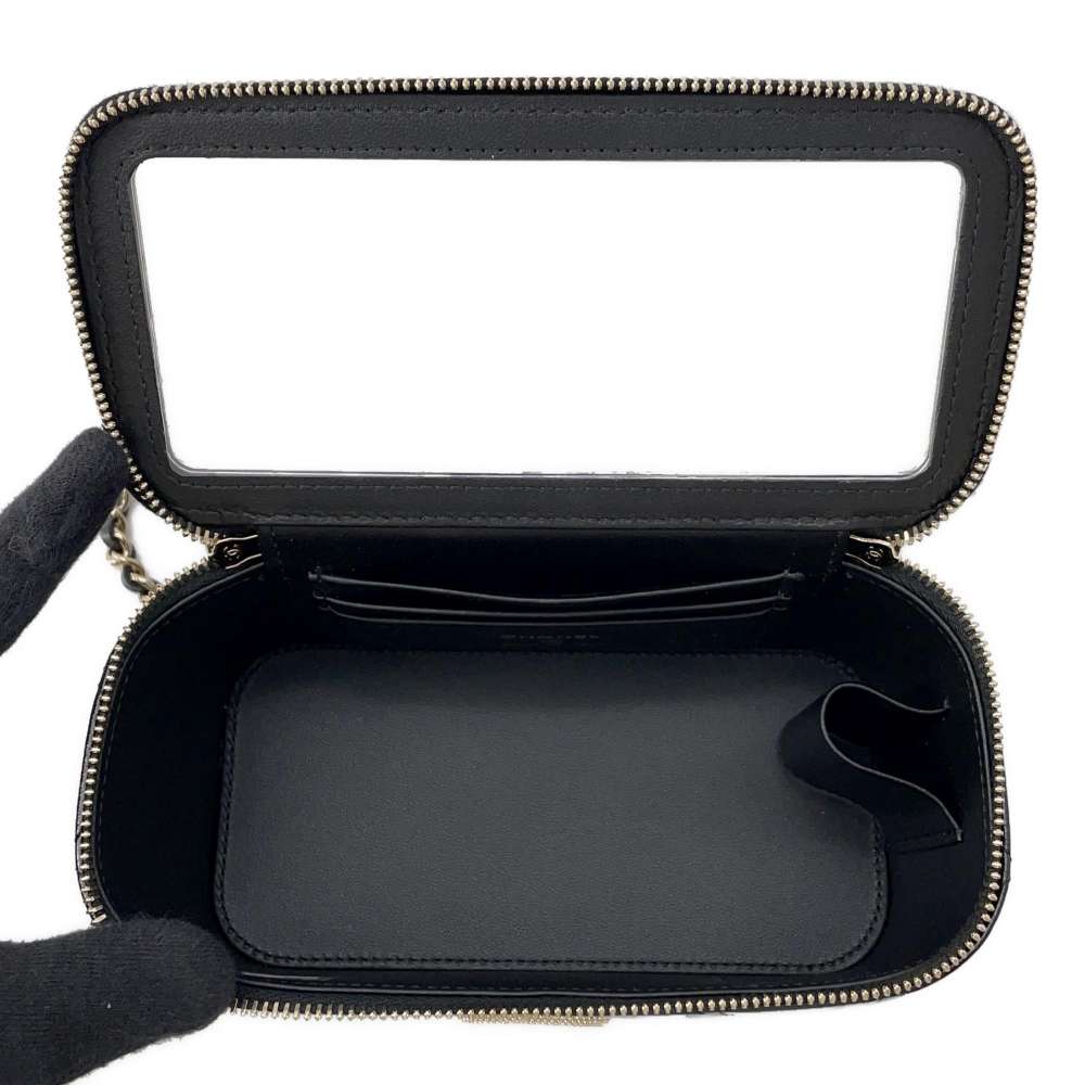 CHANEL Matelasse 2wayShoulder Vanity with Pearl Handle Black Lambskin