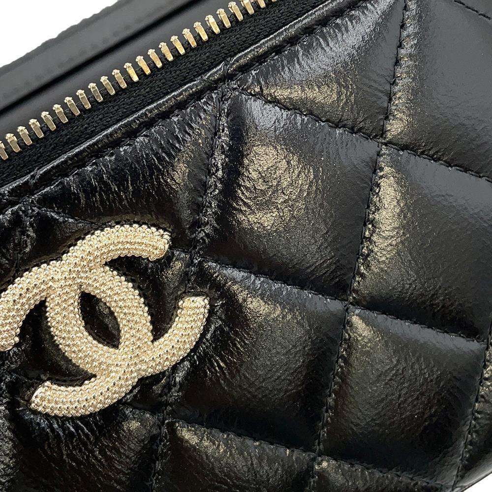 CHANEL Matelasse 2wayShoulder Vanity with Pearl Handle Black Lambskin
