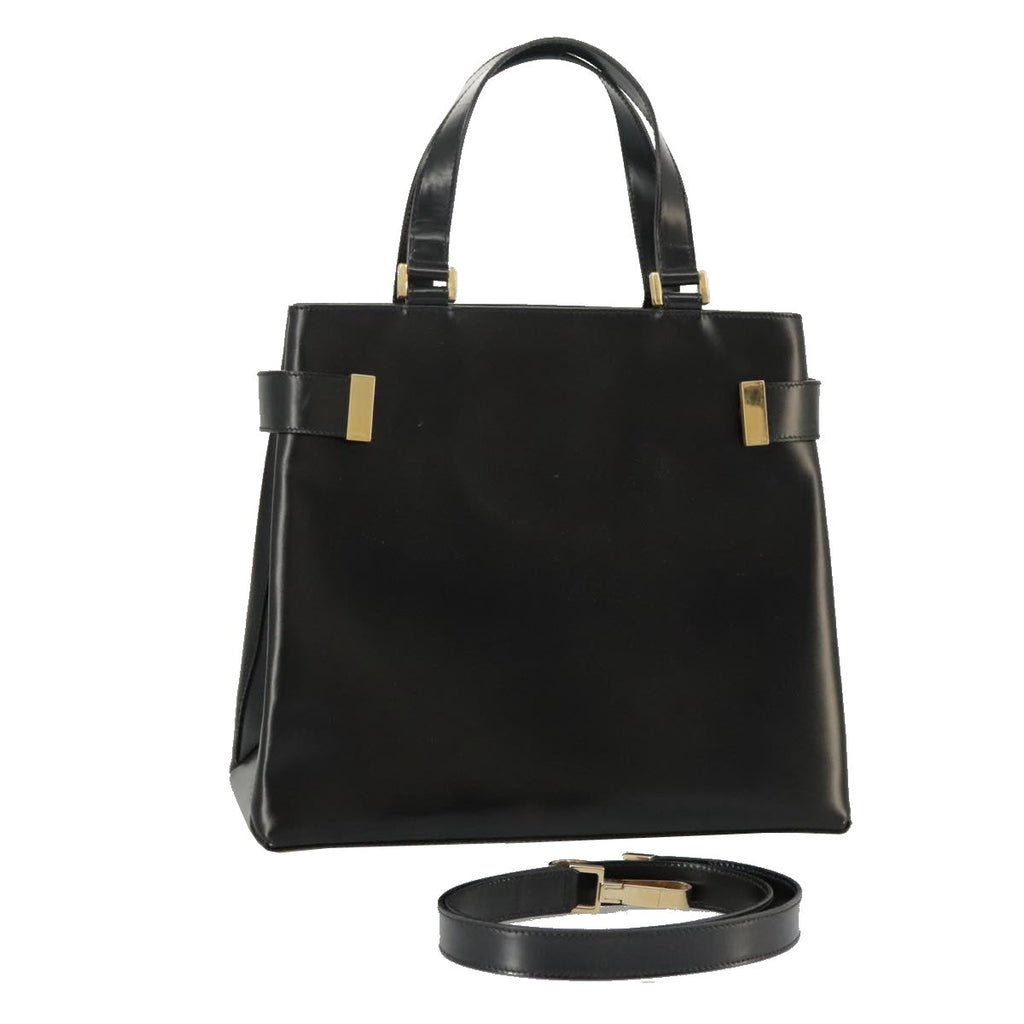 GUCCI Hand Bag Enamel 2way Black Gold 000 2046 0562 99537