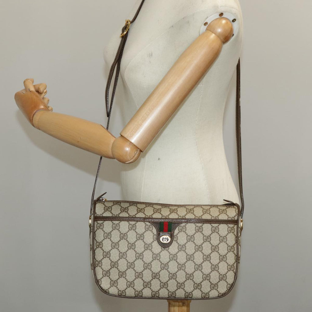 GUCCI GG Supreme Web Sherry Line Shoulder Bag PVC Beige 164 02 077 99562