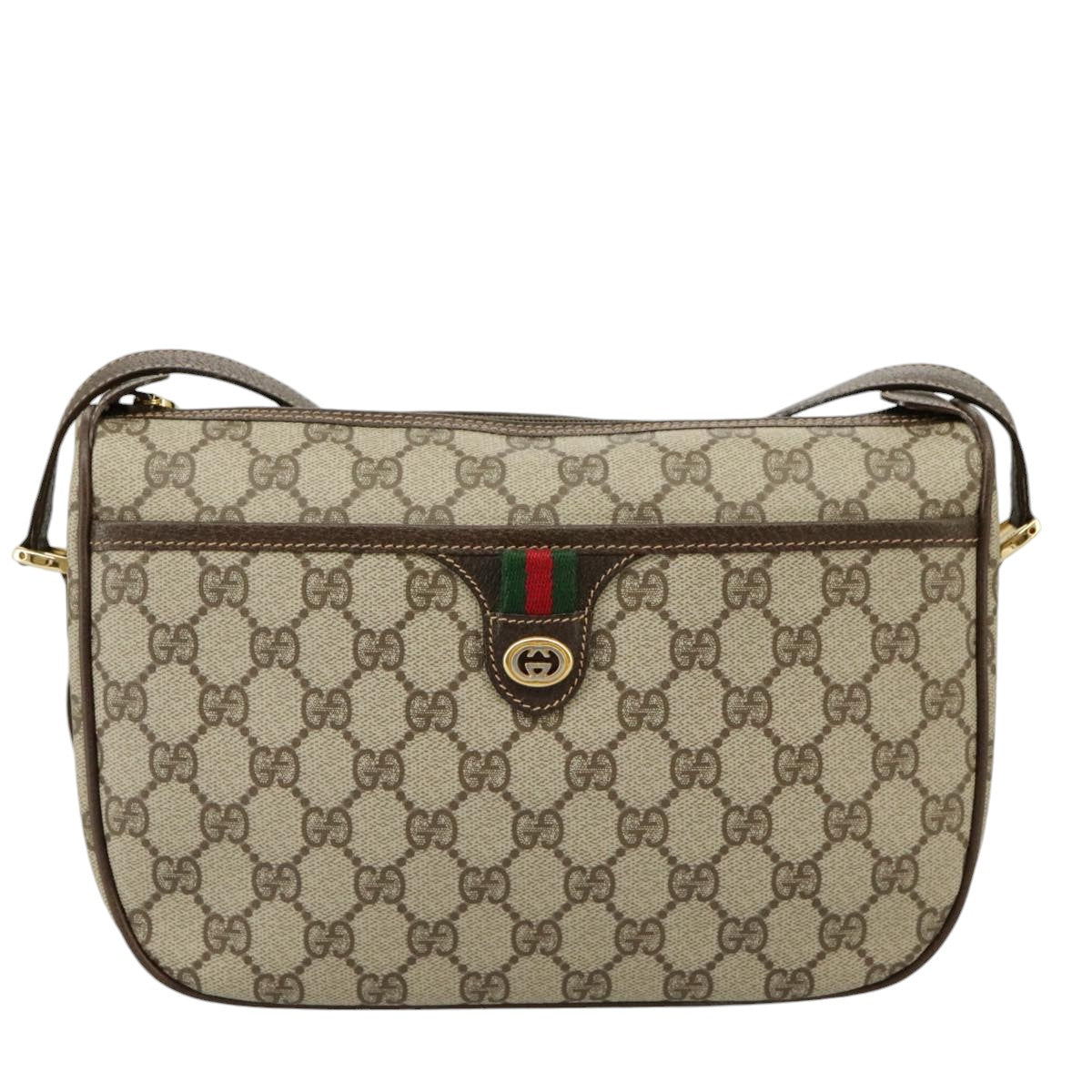 GUCCI GG Supreme Web Sherry Line Shoulder Bag PVC Beige 164 02 077 99562