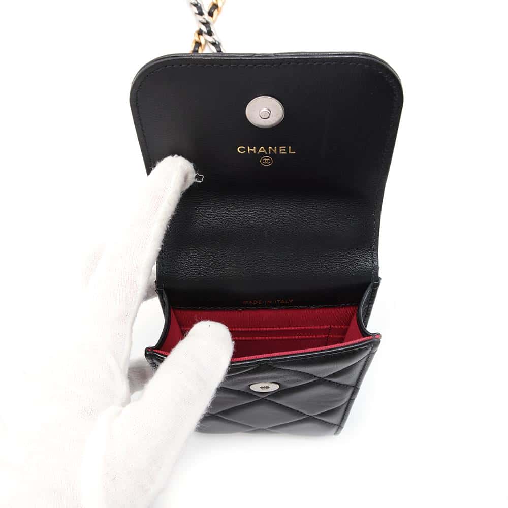 CHANEL CHANEL19 Phone Case ChainShoulder BlackAP1773 Lambskin
