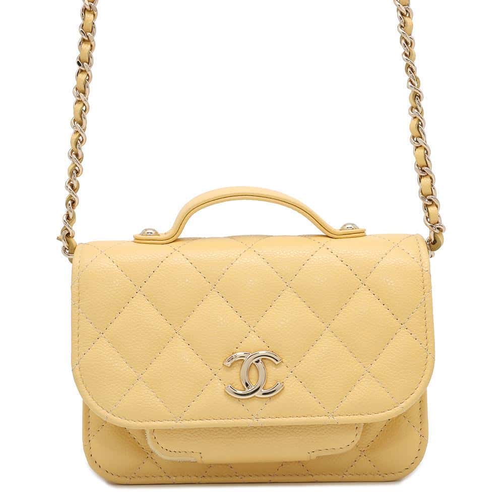 CHANEL Matelasse Infiniti Chain Wallet YellowAP2914 Caviar Leather