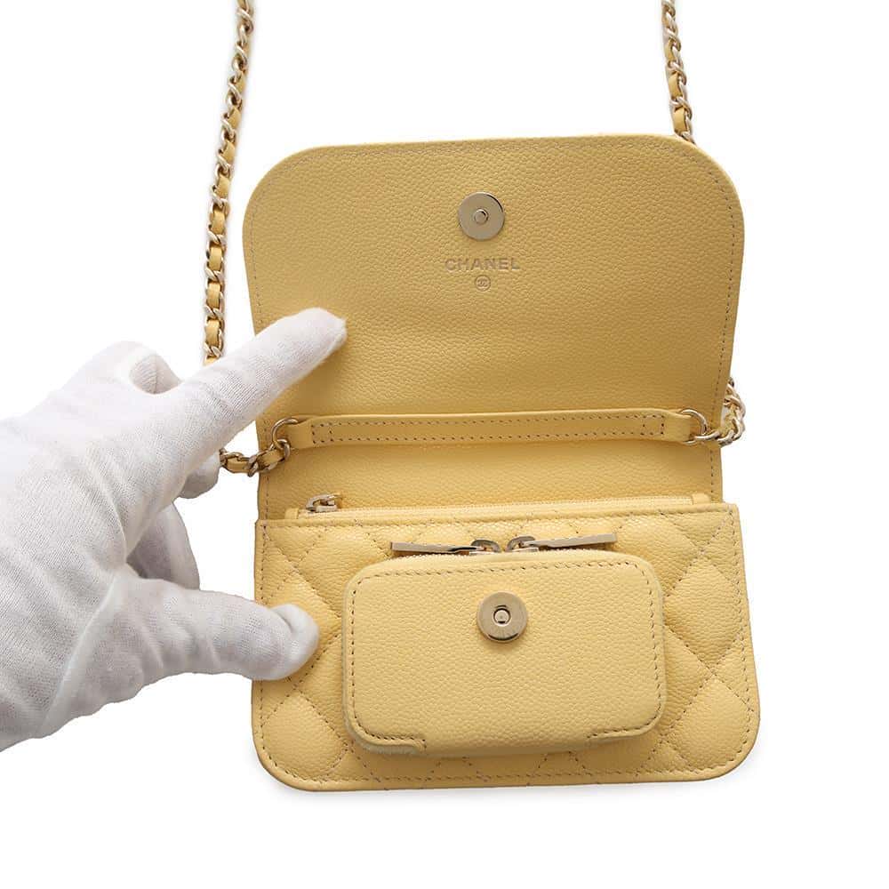 CHANEL Matelasse Infiniti Chain Wallet YellowAP2914 Caviar Leather