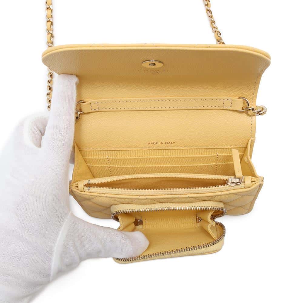 CHANEL Matelasse Infiniti Chain Wallet YellowAP2914 Caviar Leather