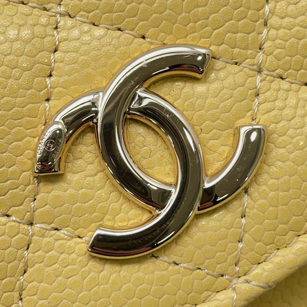 CHANEL Matelasse Infiniti Chain Wallet YellowAP2914 Caviar Leather