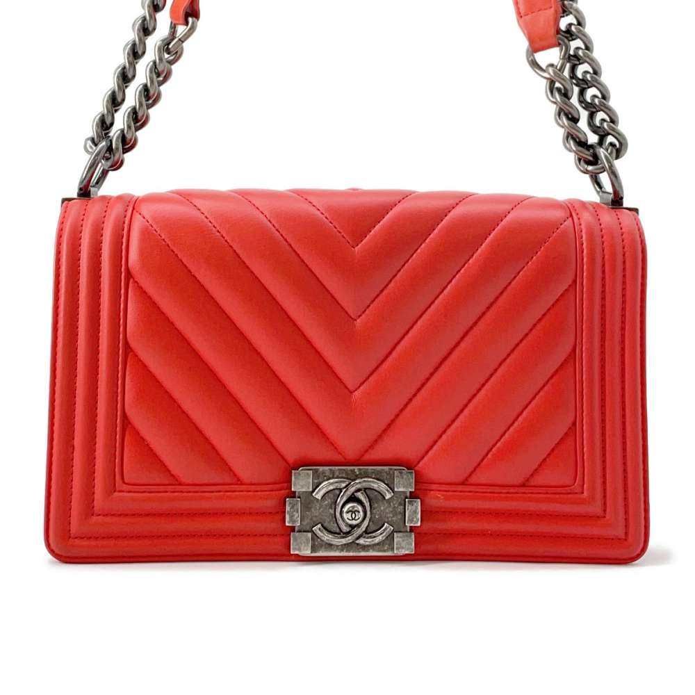 CHANEL Chevron Boy Chanel ChainShoulder CarnelianA67086 Lambskin
