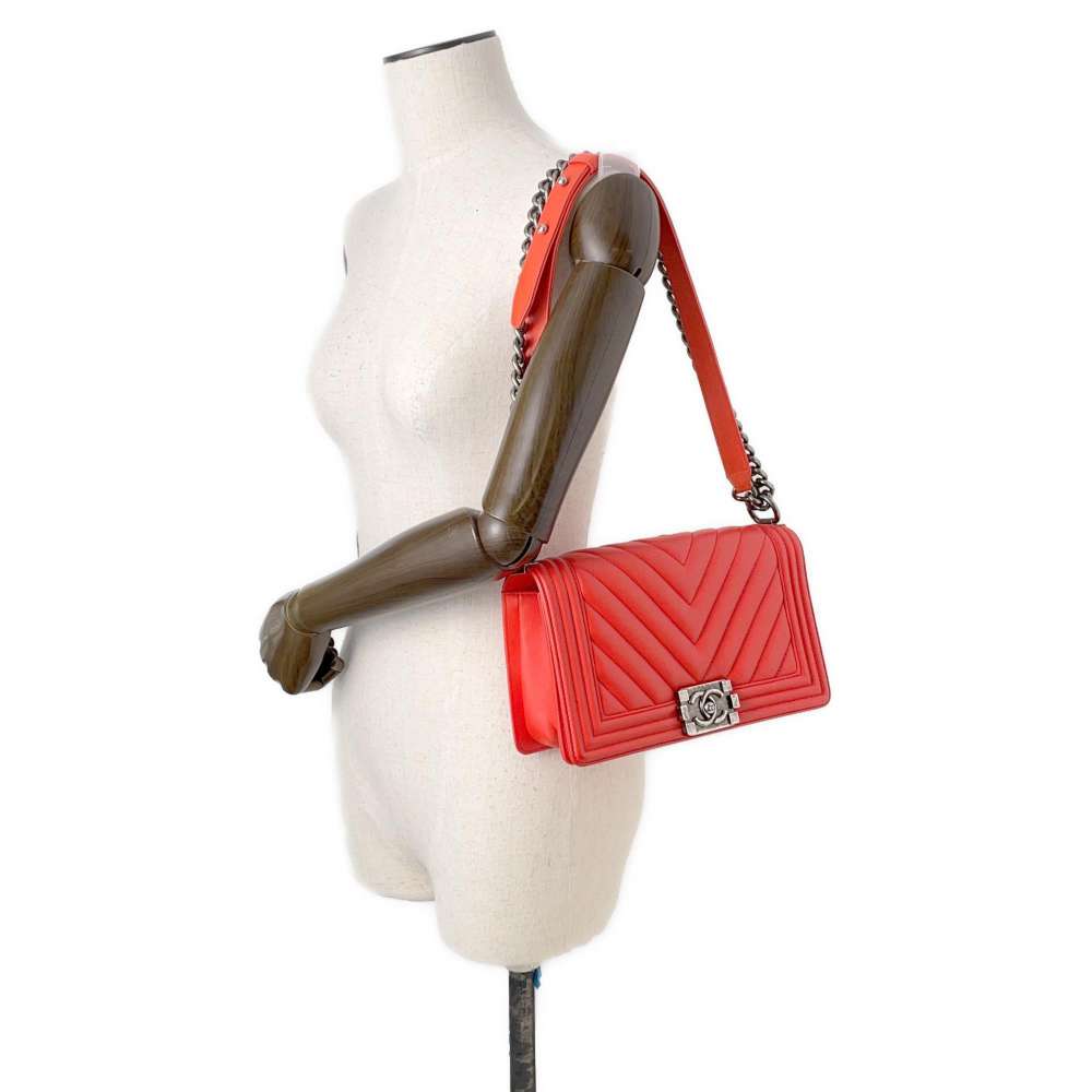 CHANEL Chevron Boy Chanel ChainShoulder CarnelianA67086 Lambskin