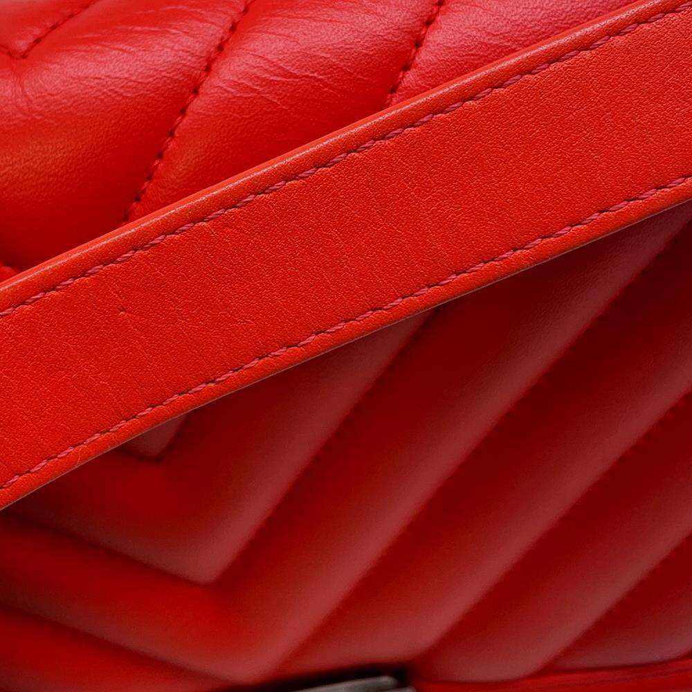 CHANEL Chevron Boy Chanel ChainShoulder CarnelianA67086 Lambskin