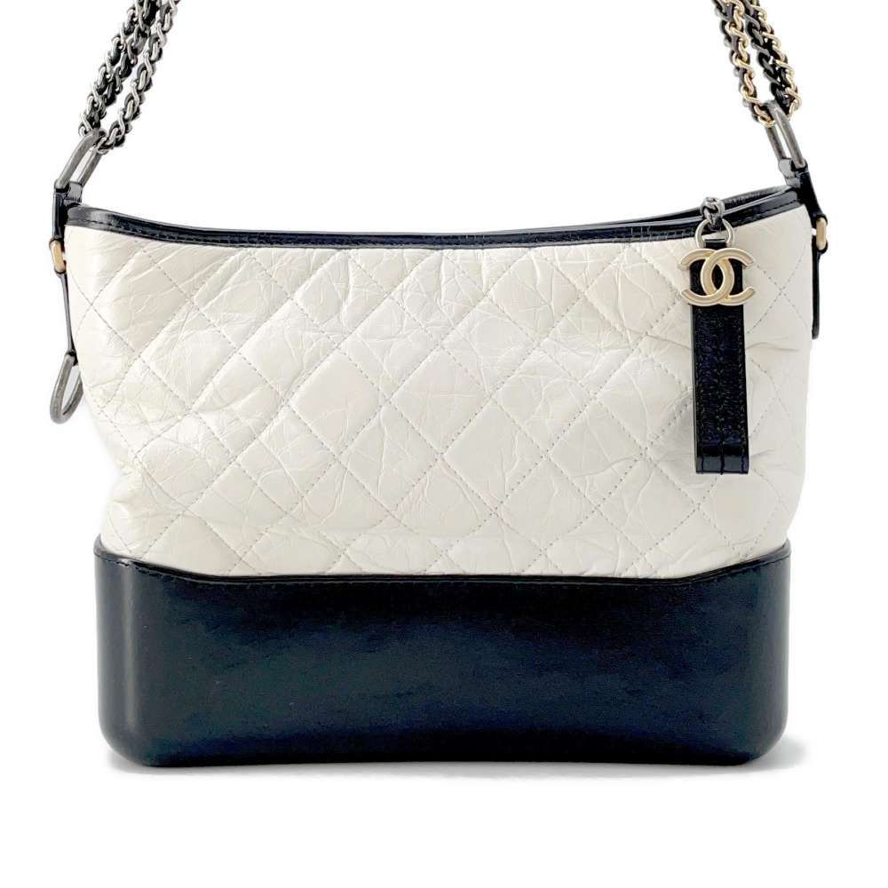 CHANEL Gabriel de Hobo White/BlackA93824 Calf Leather Size Large