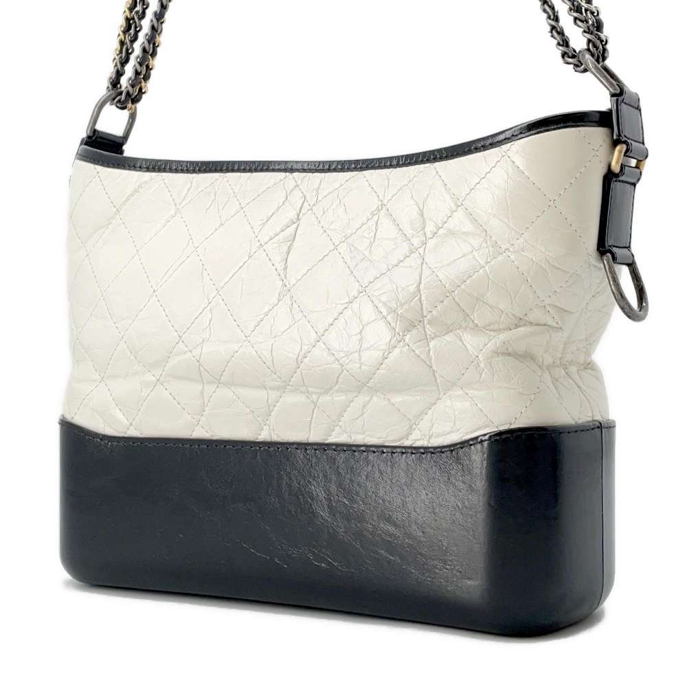 CHANEL Gabriel de Hobo White/BlackA93824 Calf Leather Size Large