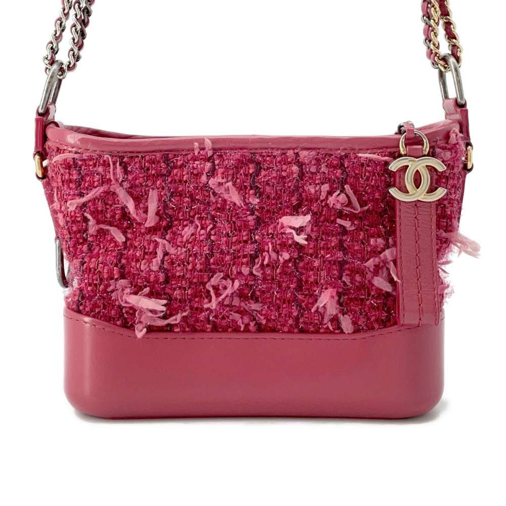 CHANEL Gabriel de Hobo PinkA91810 Tweed Leather Size Small