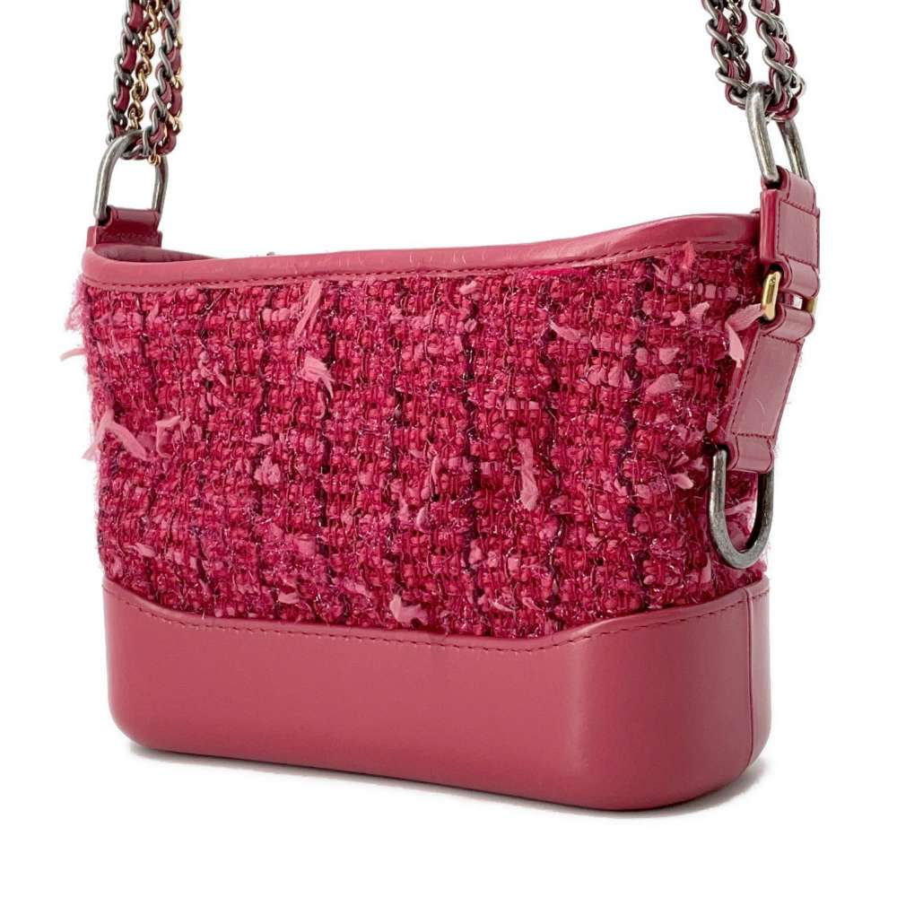 CHANEL Gabriel de Hobo PinkA91810 Tweed Leather Size Small
