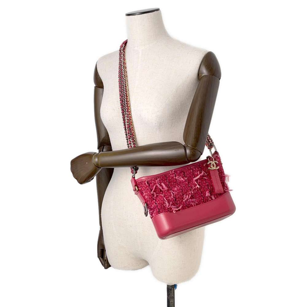 CHANEL Gabriel de Hobo PinkA91810 Tweed Leather Size Small