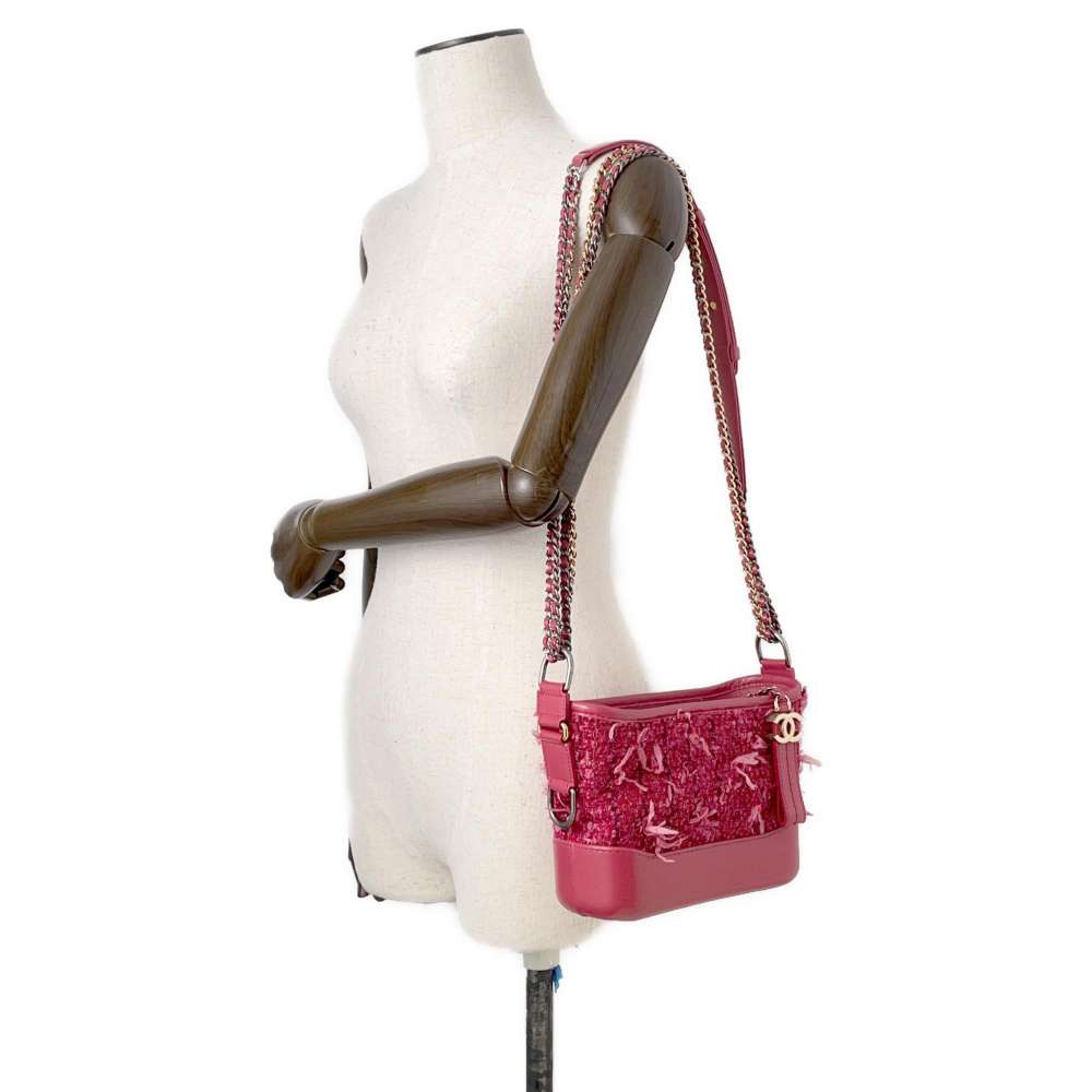 CHANEL Gabriel de Hobo PinkA91810 Tweed Leather Size Small