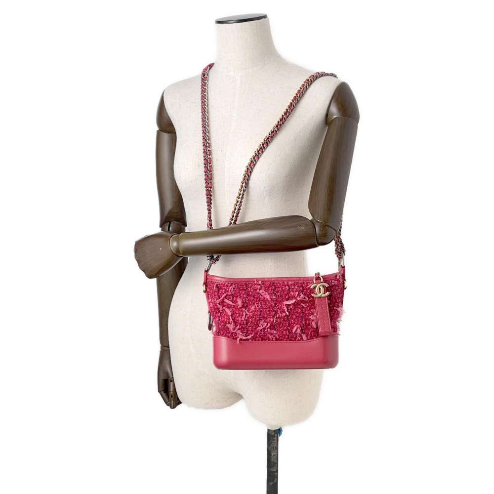 CHANEL Gabriel de Hobo PinkA91810 Tweed Leather Size Small