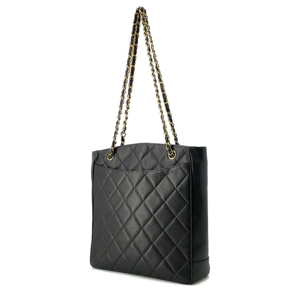 CHANEL Matelasse CC Logo Chain Tote Black Caviar Leather