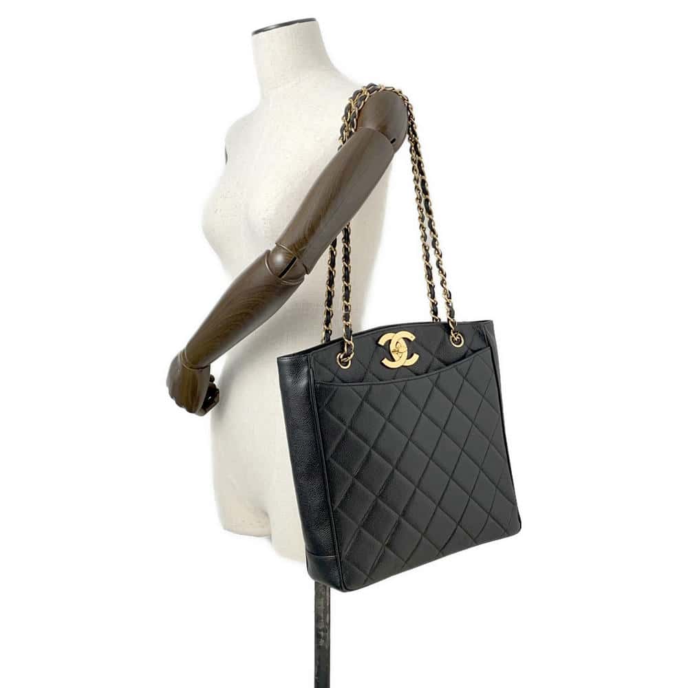 CHANEL Matelasse CC Logo Chain Tote Black Caviar Leather