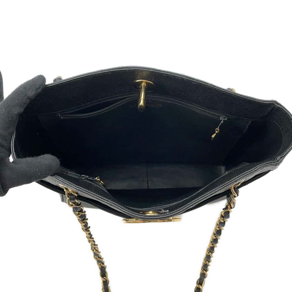 CHANEL Matelasse CC Logo Chain Tote Black Caviar Leather