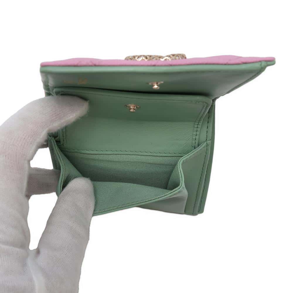 CHANEL Matelasse Bifold Wallet Compact Wallet Pink/GreenAP3185 Caviar Leather