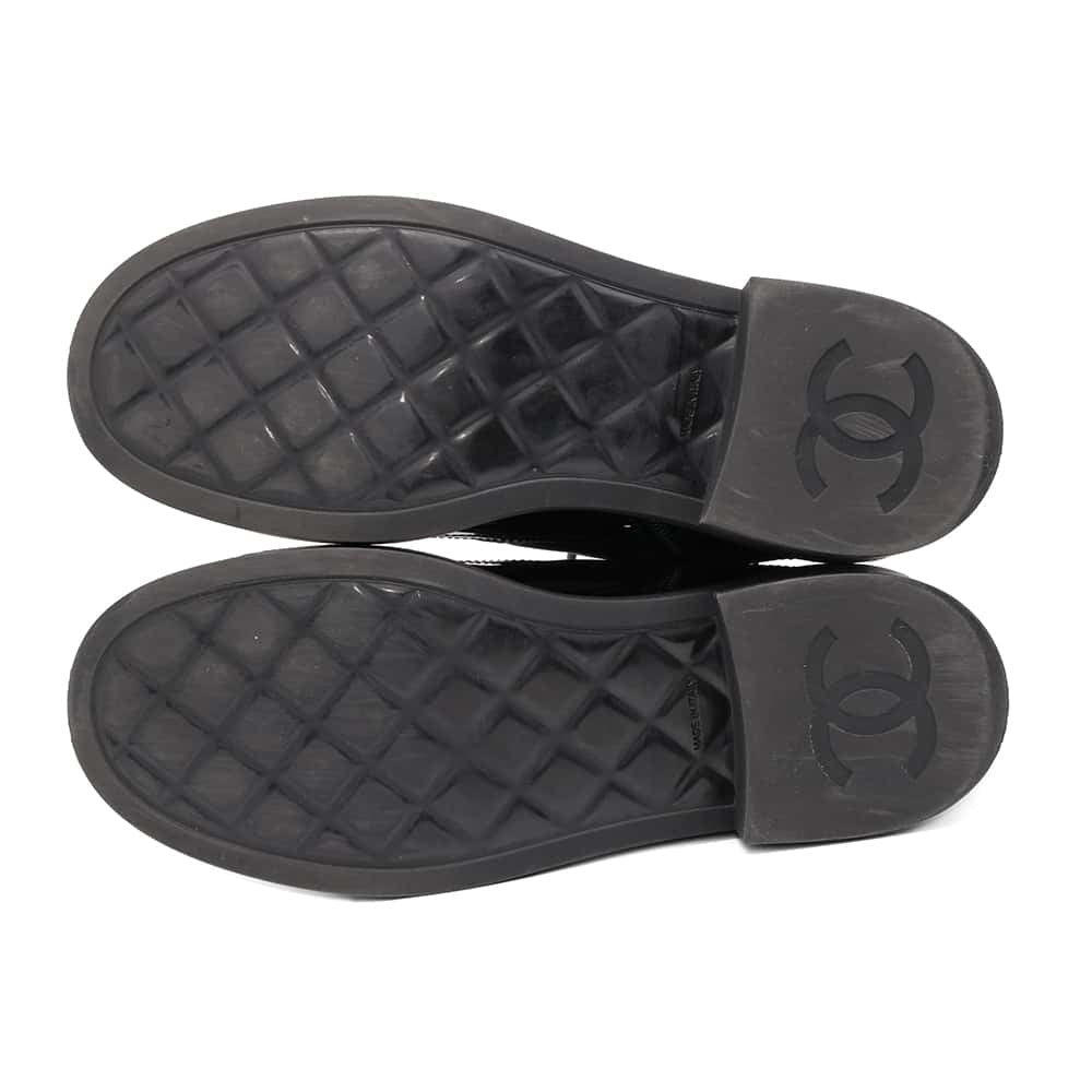 CHANEL CC Logo Boots BlackG38086 Nylon Leather Size 38C