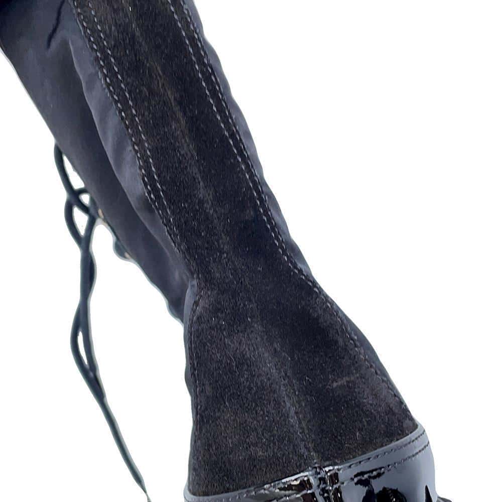 CHANEL CC Logo Boots BlackG38086 Nylon Leather Size 38C