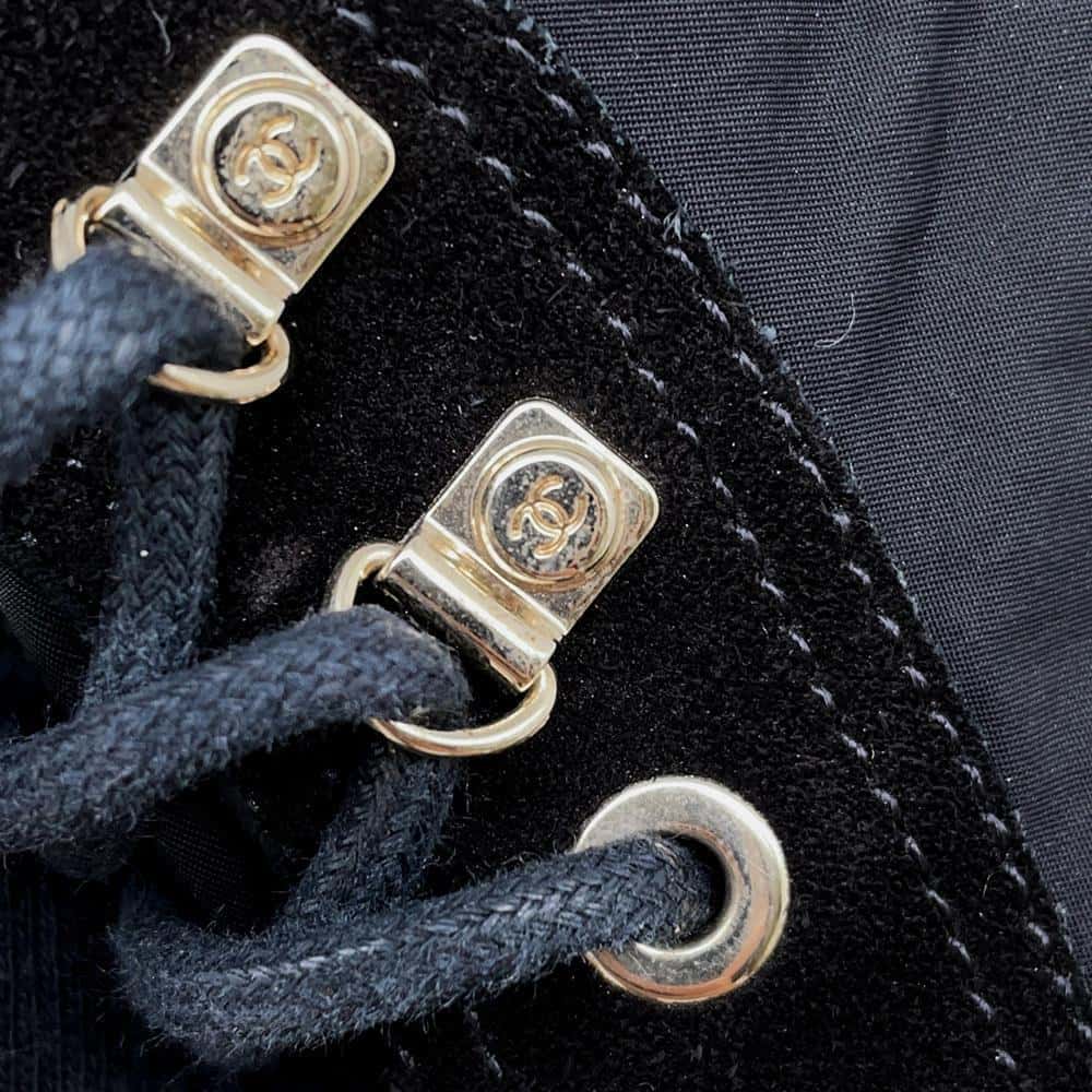 CHANEL CC Logo Boots BlackG38086 Nylon Leather Size 38C