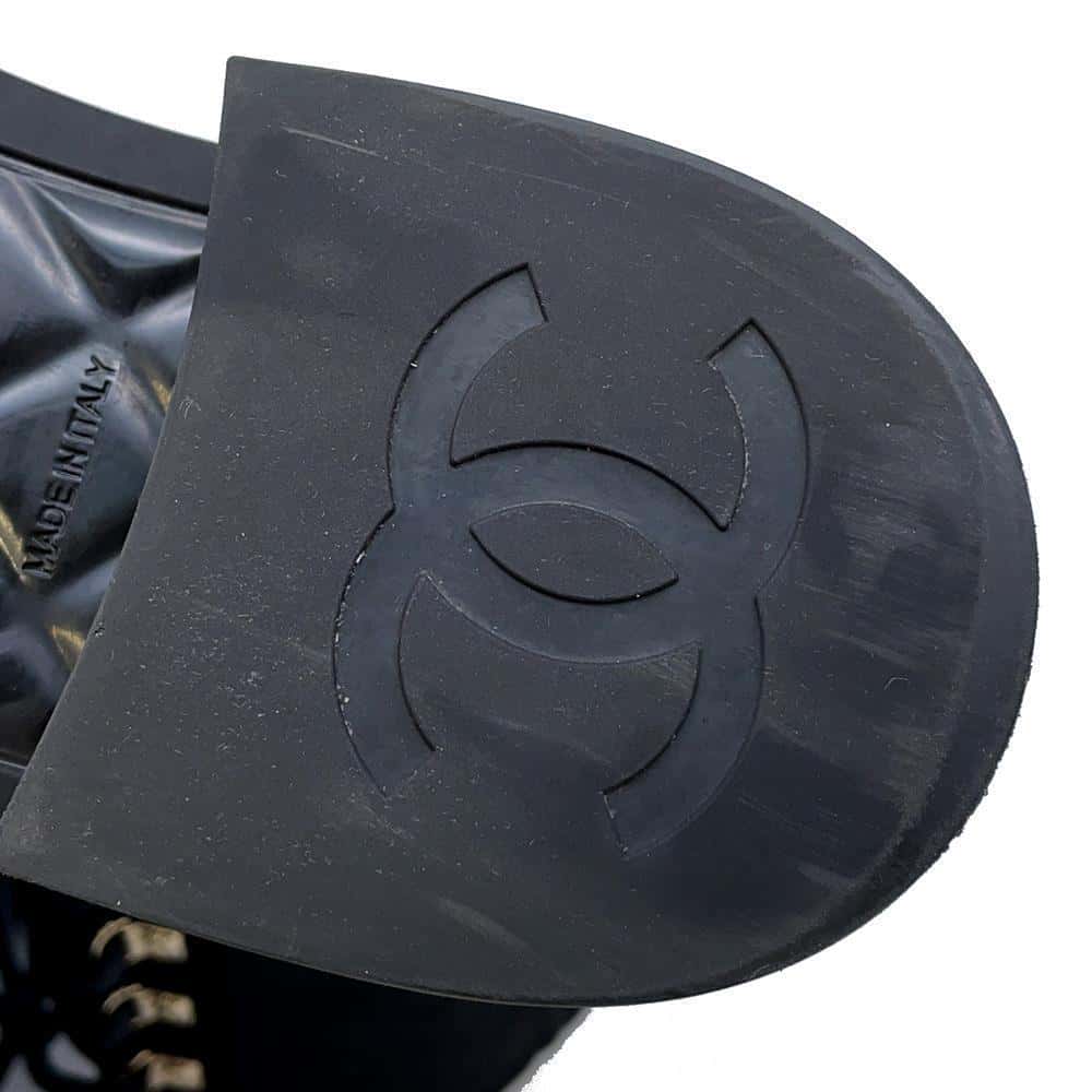 CHANEL CC Logo Boots BlackG38086 Nylon Leather Size 38C