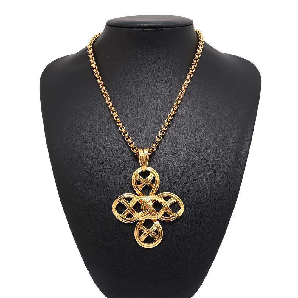 CHANEL CC Logo Four Leaf Clover Necklace Gold Metal