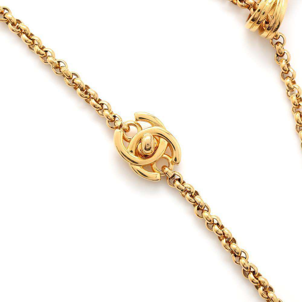 CHANEL CC Logo Four Leaf Clover Necklace Gold Metal